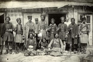 5927124 Kurds who fought on the side of the Assyrians at Urumia, 1918 (b/w photo) by Unknown photographer (20th century); National Army Museum, London; (add.info.: Kurds who fought on the side of the Assyrians at Urumia, 1918.

Photograph, World War One, Caucasus, (1914-1918).

The Baku oil installations were deemed vital to the Allied war effort so after the Russian armies in the Caucasus collapsed following the October Revolution (1917), the British attempted to bolster the Allied position there by despatching a military mission called Dunsterforce.

Dunsterforce officers trained local levies in order to oppose the Ottoman army and various Turkish backed-tribesmen. The British found it difficult to work out who among the myriad tribes and faiths in the region were allies or enemies. Leith-Ross noted that the Kurdish group shown here, called the Shekoik fought with the Christians against the Shiah Moslems, but later they proved traitors and were shot. They look like the treacherous people they actually were.

From an album of 334 photographs compiled by Major W Leith-Ross, Army Staff and 13th Frontier Force Rifles, 1918-1920);  out of copyright.